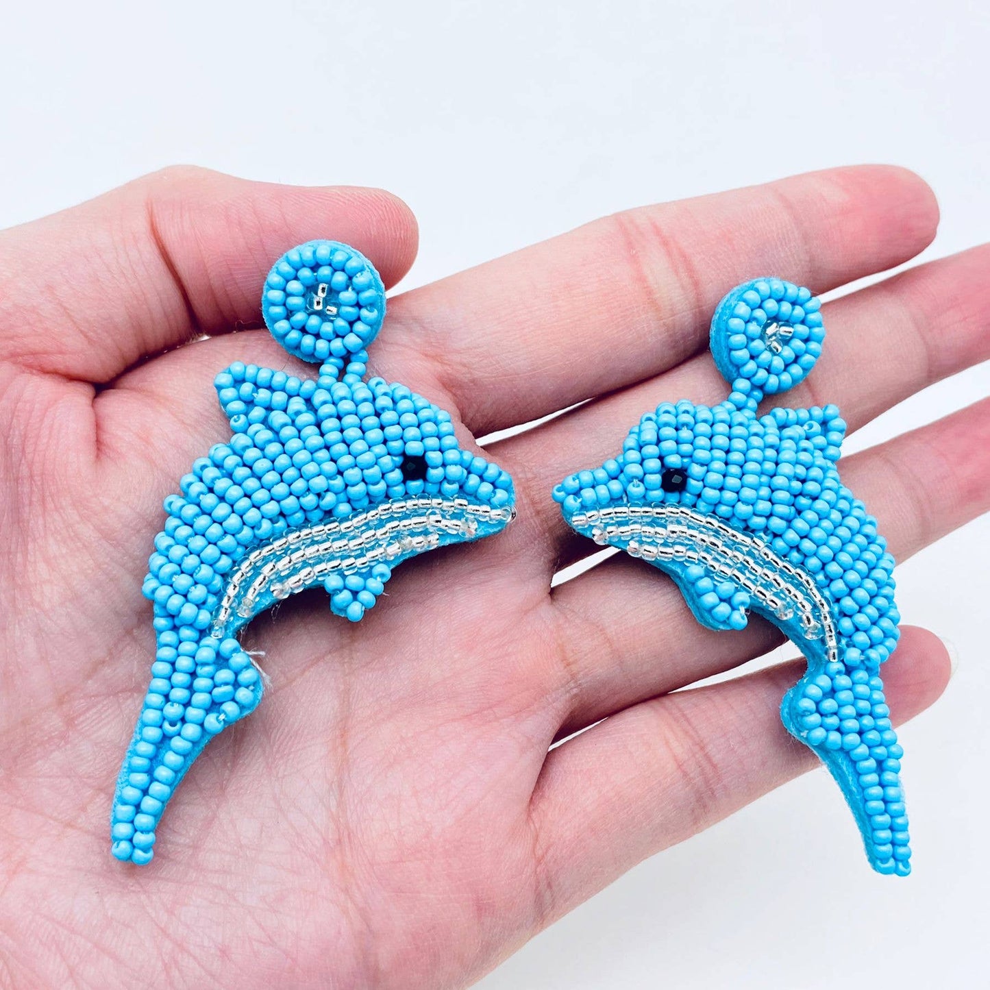 Glass Seed Beads Blue Dolphin Post Earrings