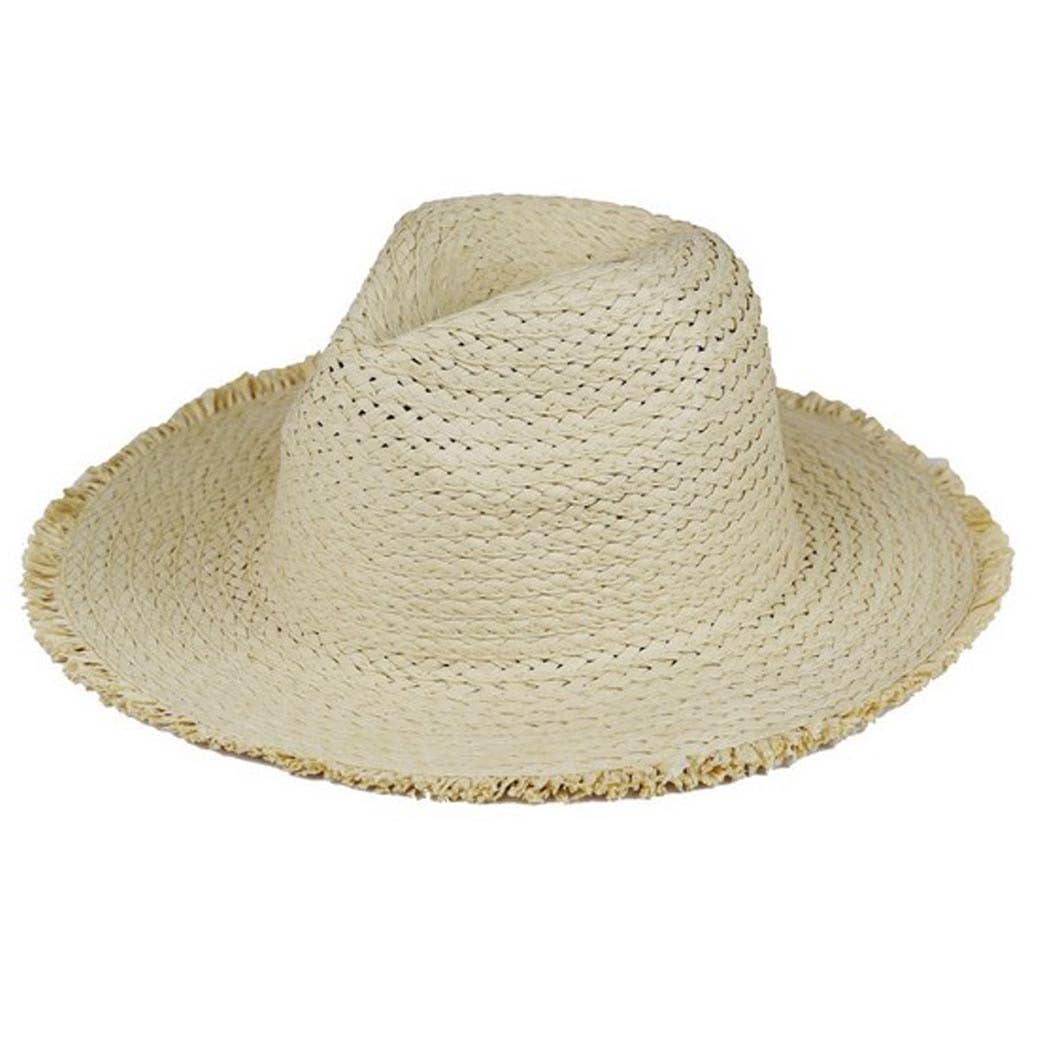 Frayed solid straw hat