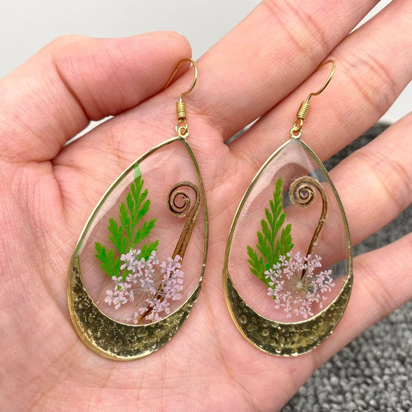 Queen Anne's Lace & Ferns Dried Flowers Drop Earrings