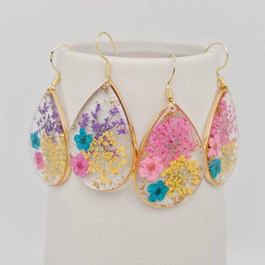 Drop-shaped Natural Dried Flower Earring