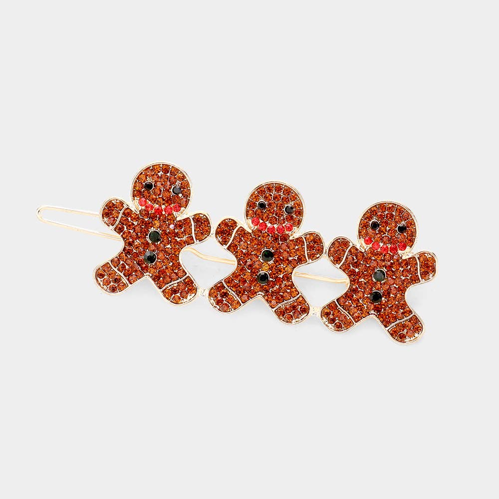 Metal Trim Rhinestone Gingerbread Man Barrette