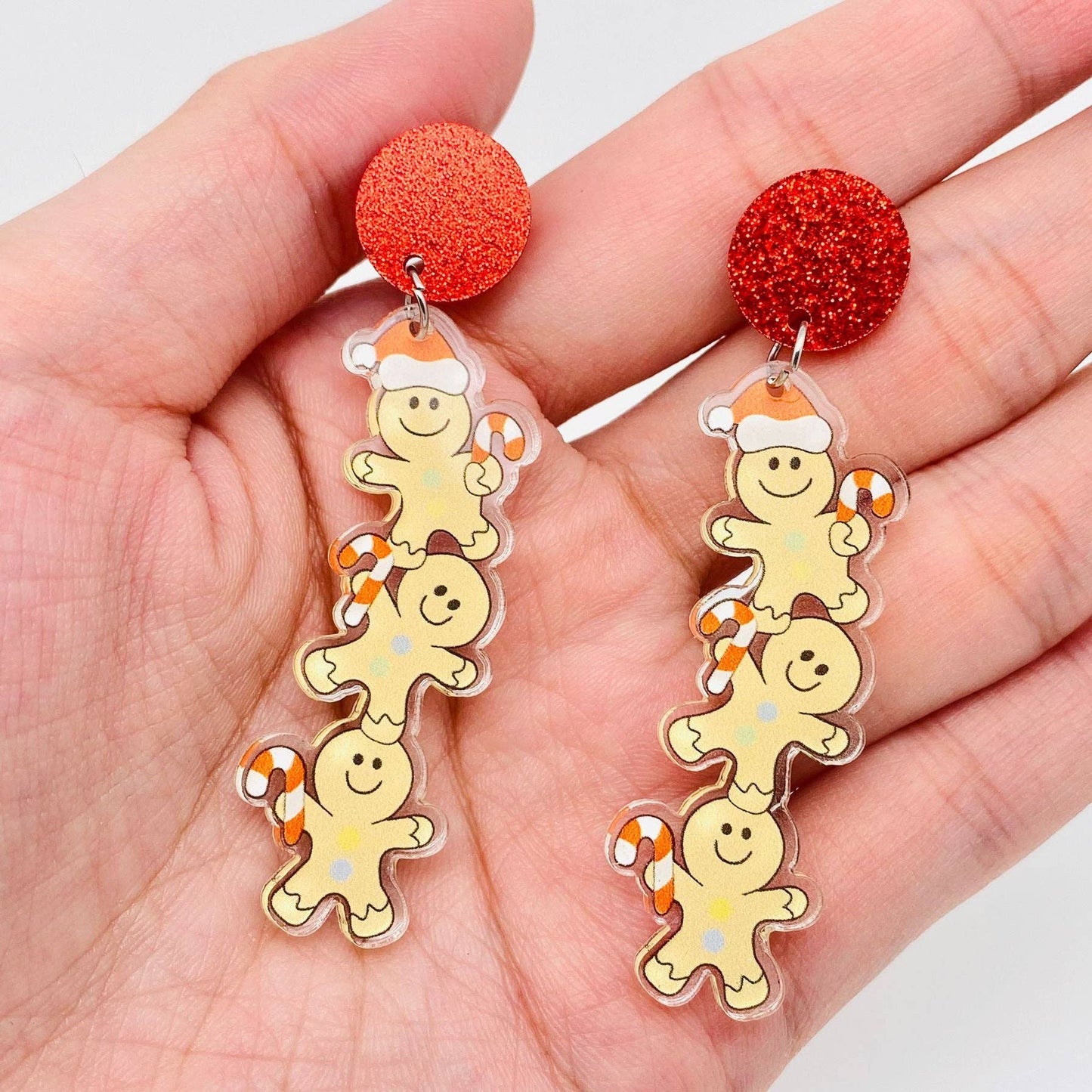 Christmas Acrylic Three Gingerbread Man Post Earrings