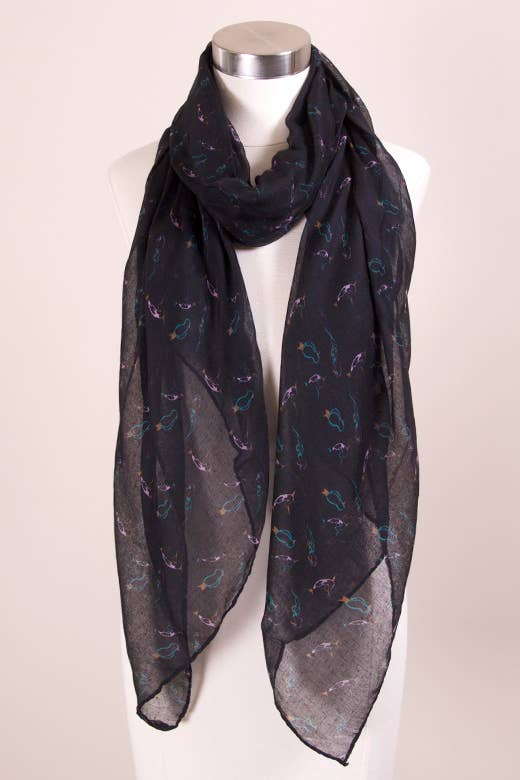 Colorful Multi Color Bird Outline Print Scarf