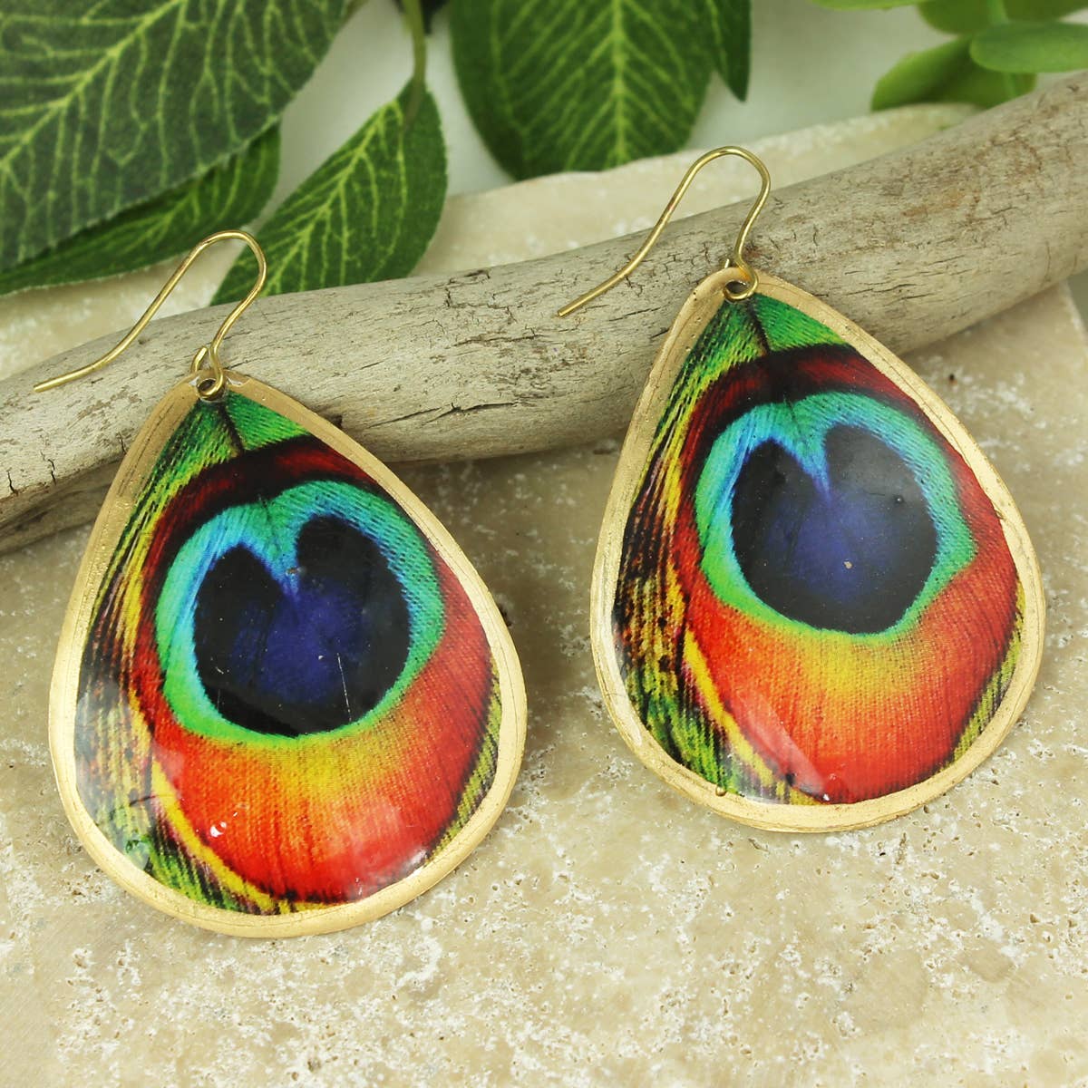 Strut Your Stuff Peacock Feather Print Teardrop Earrings