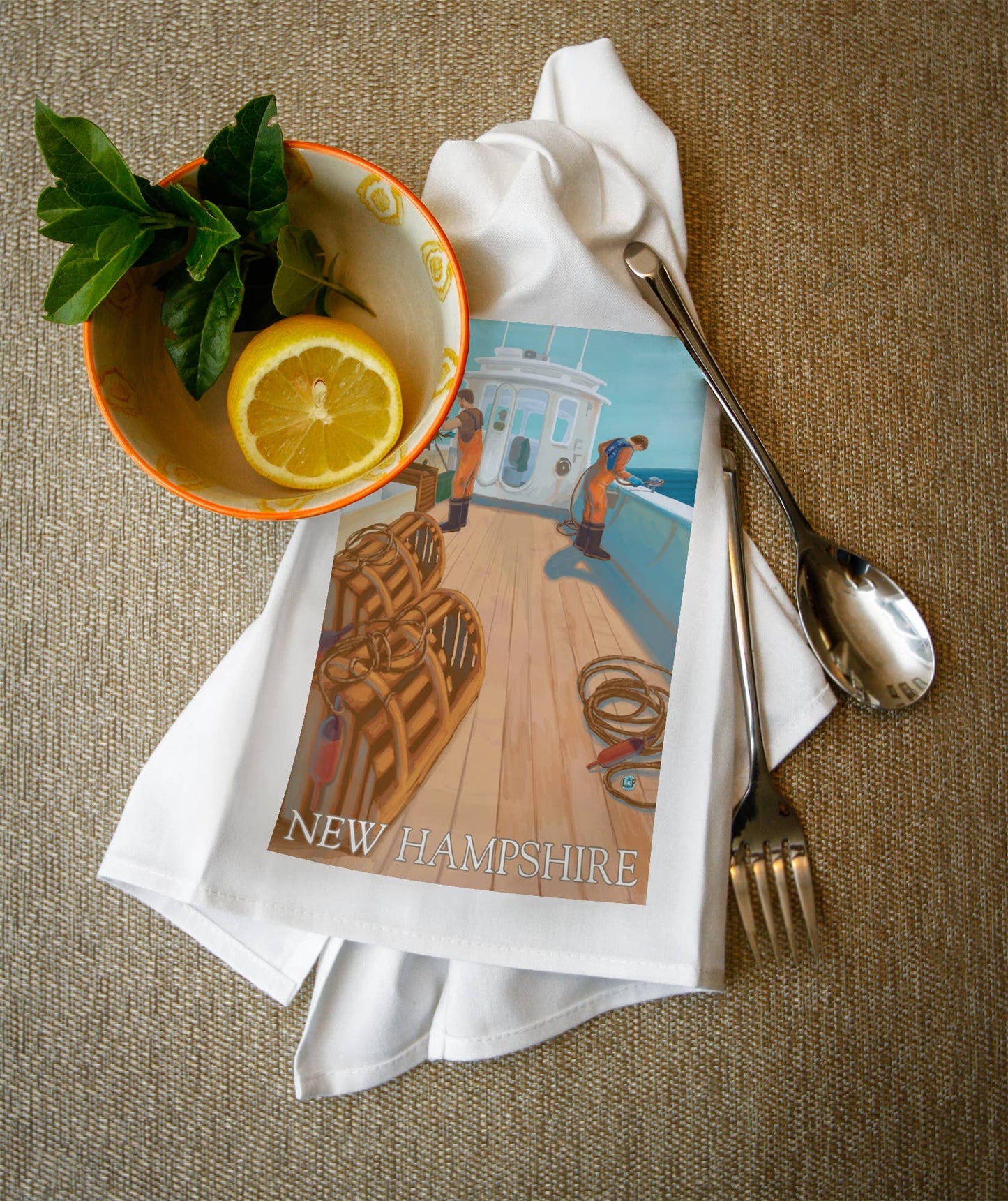 New Hampshire Tea Towel Lobster Fishing