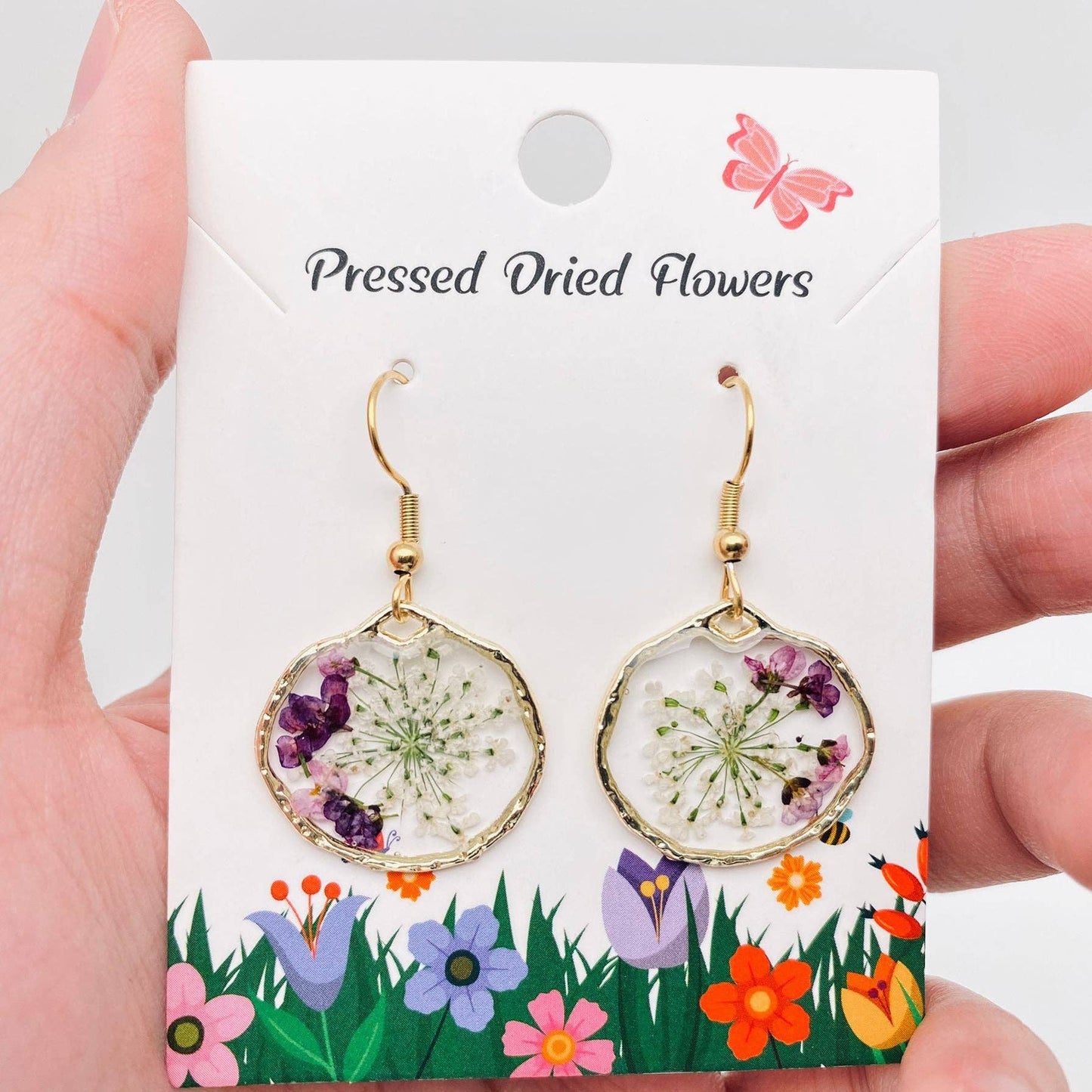 Queen Anne's Lace & Lobularia Maritima Dried Flowers Earings