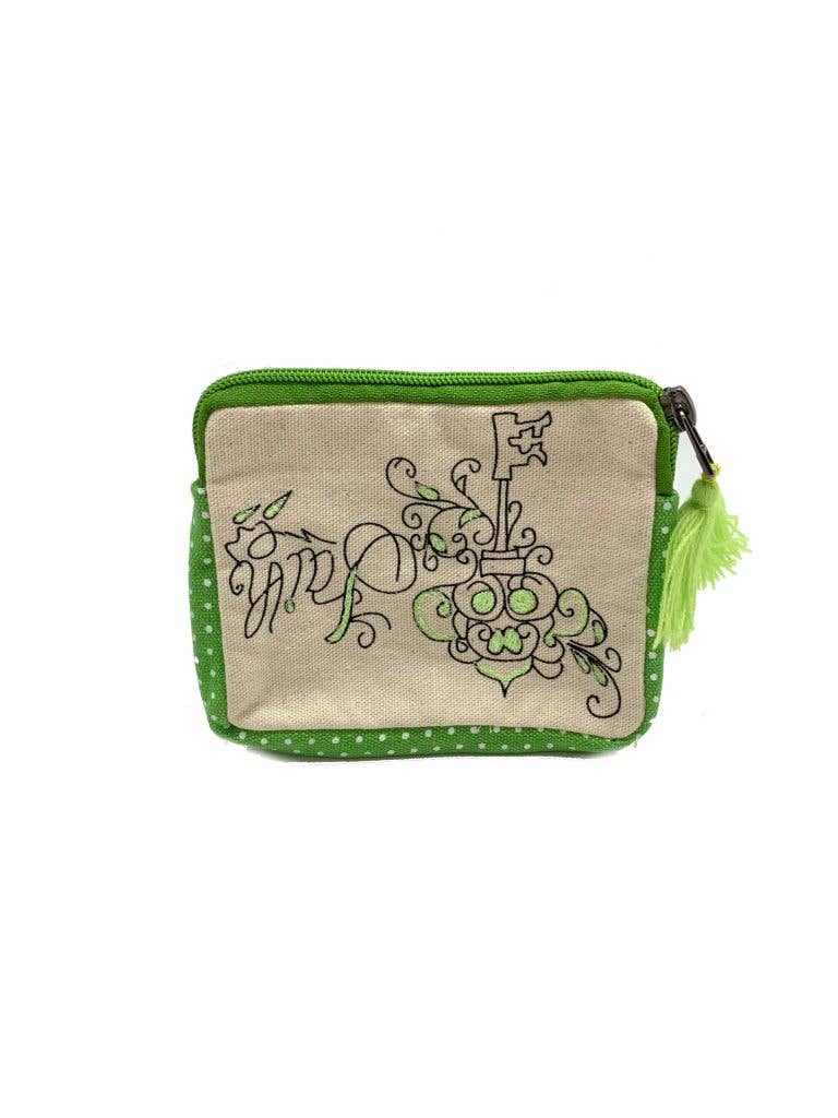 Green Embroidered Key on a Natural Color Canvas