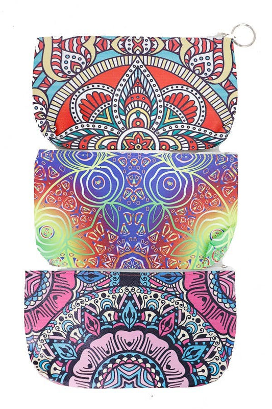 Boho colorful Mandala Printed Wide Flat Pouch Coin Bag