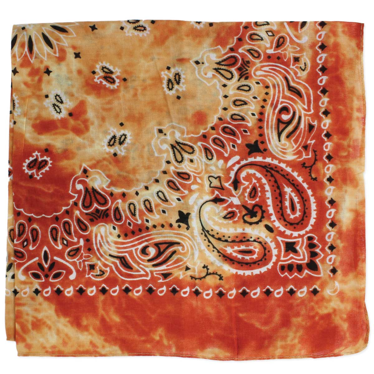 Tie Dye Orange Paisley Print Cotton Bandana