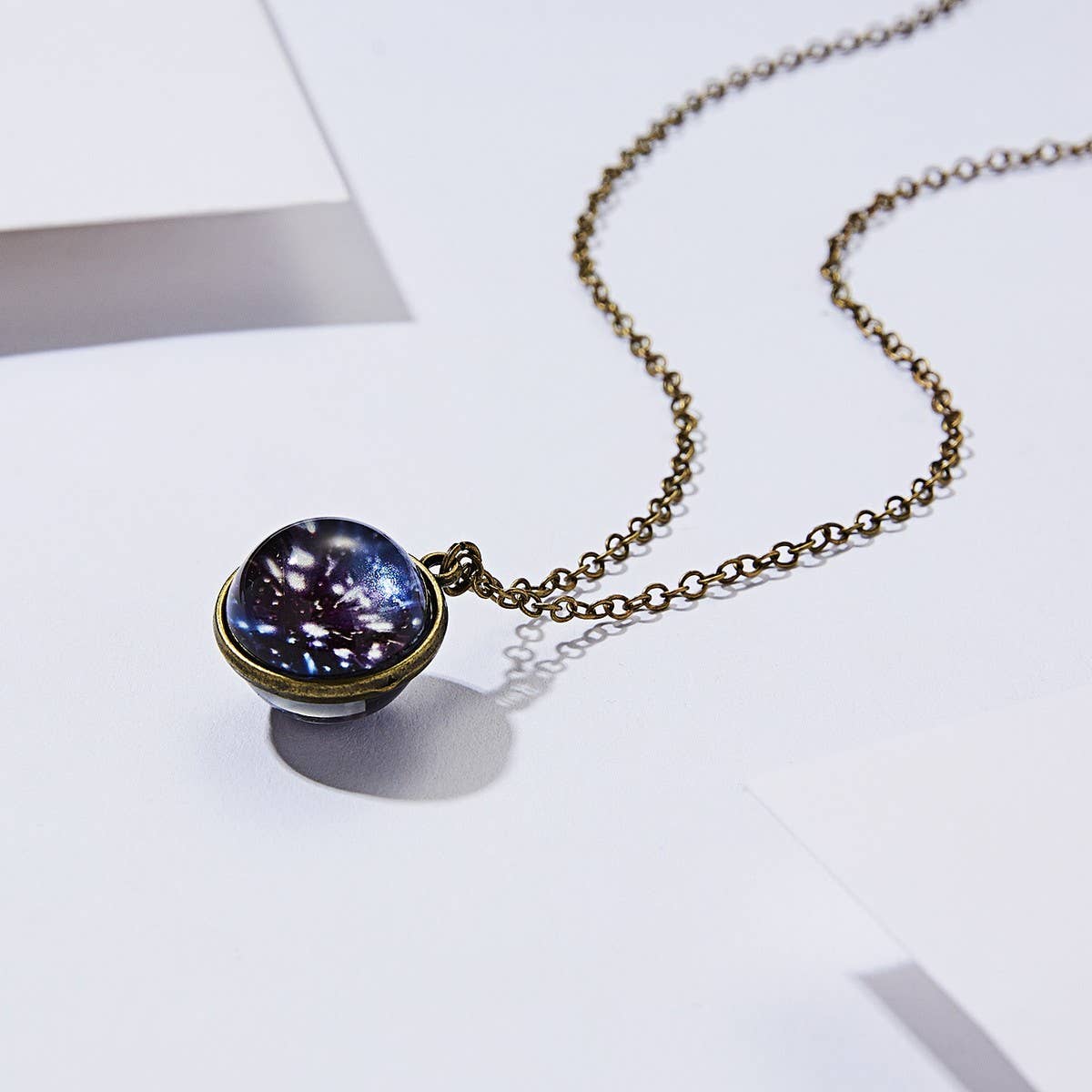 Double sided universe starry night necklace