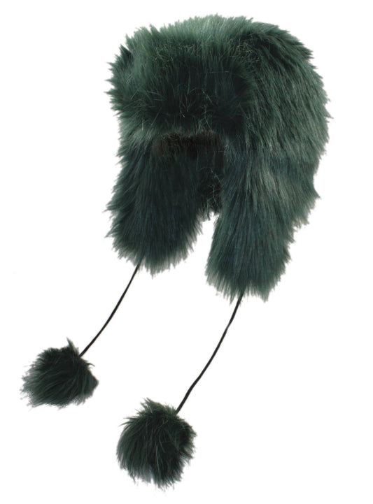 Green faux fur trapper hat