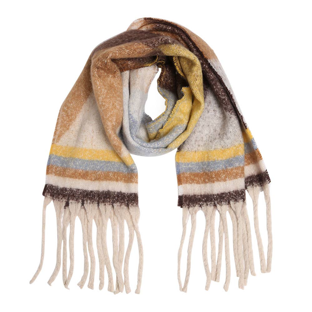Cozy Chunky Geometric Plaid Oblong Fringe Winter Scarf