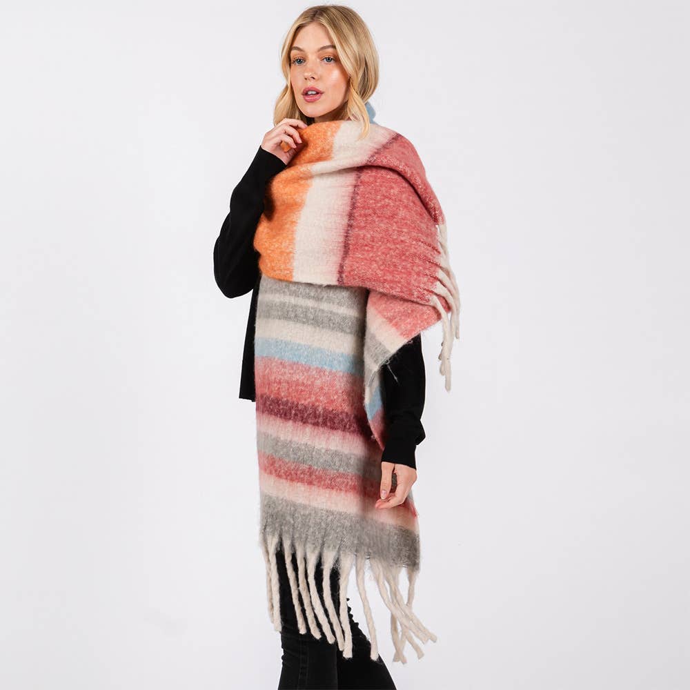 Brushed Multi Color Stripe Scarf