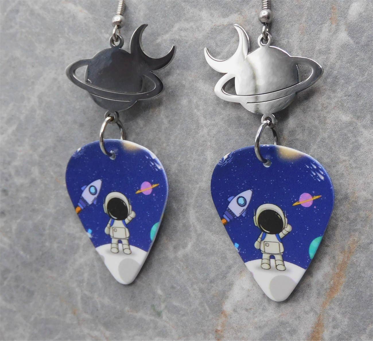 Little Astronaut Guitar Pick Earrings w Stainless Steel