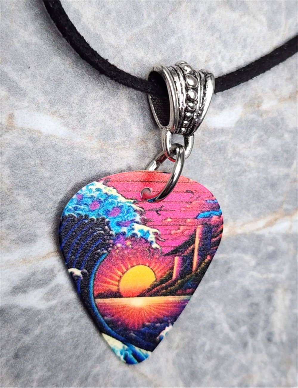 Saturated Colors Great Wave Guitar Pick Necklace