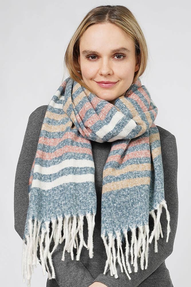 Multi Color Stripe Pattern Fringe Winter Scarf