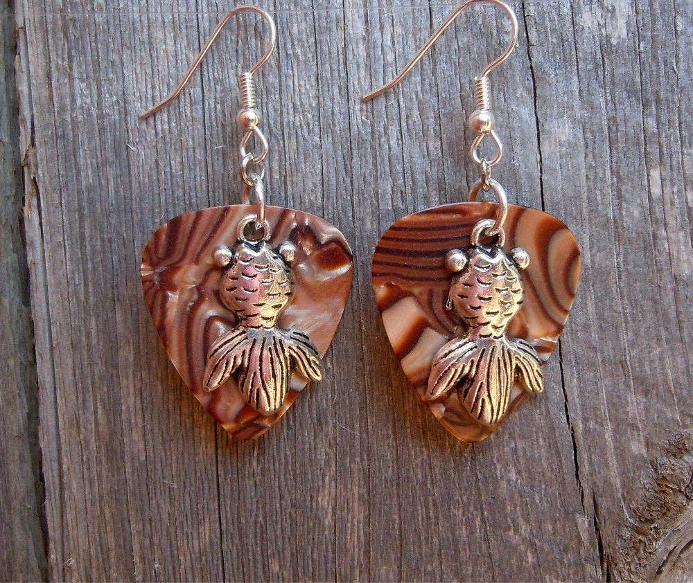 Goldfish Charm Guitar Pick Earrings