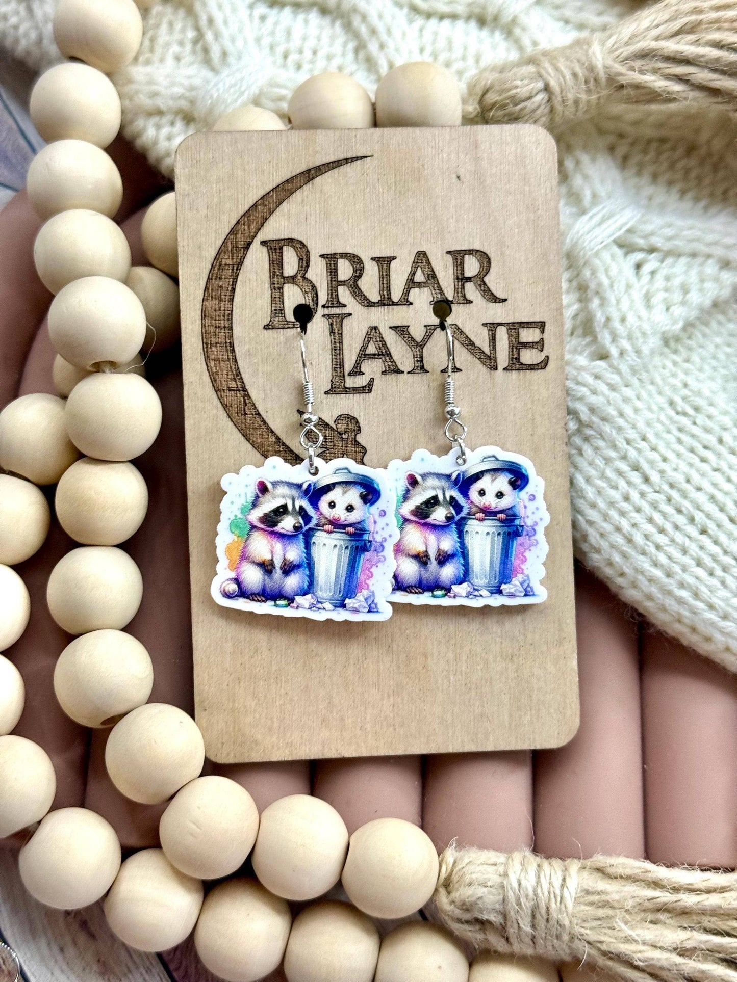 Raccoon & Possum Themed Rainbow Earrings