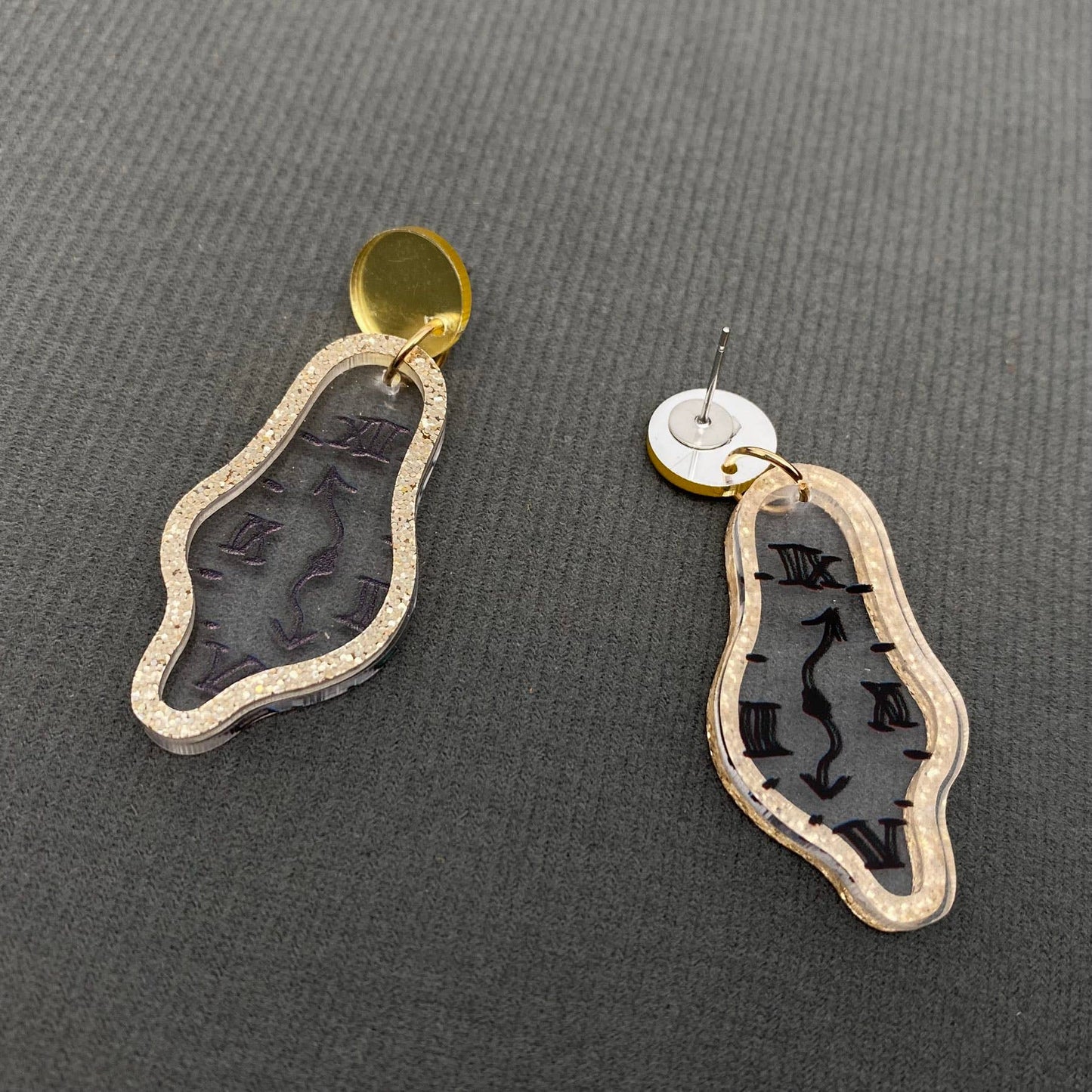Time Flies Geometric Acrylic Clock Dangle Earrings