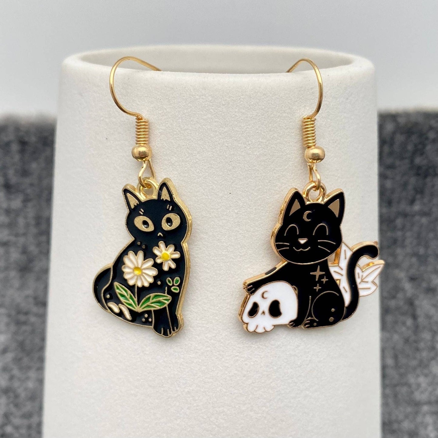 Multi Style Enamel Flower & Magic Cat Dangle Earrings