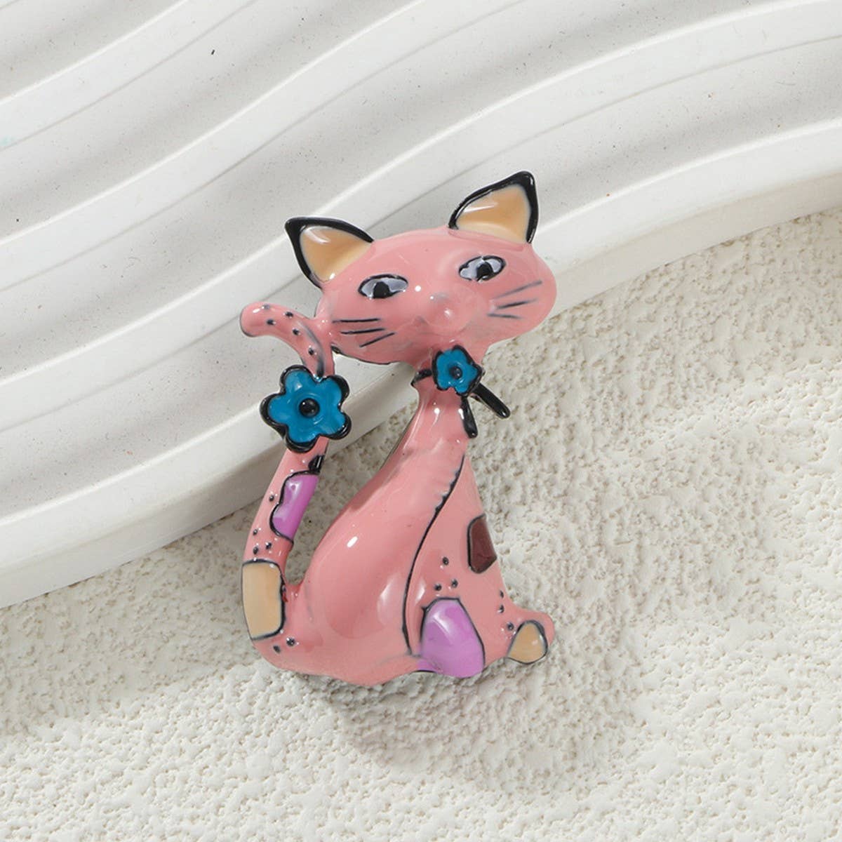 Cat and monkey enamel brooch/pin