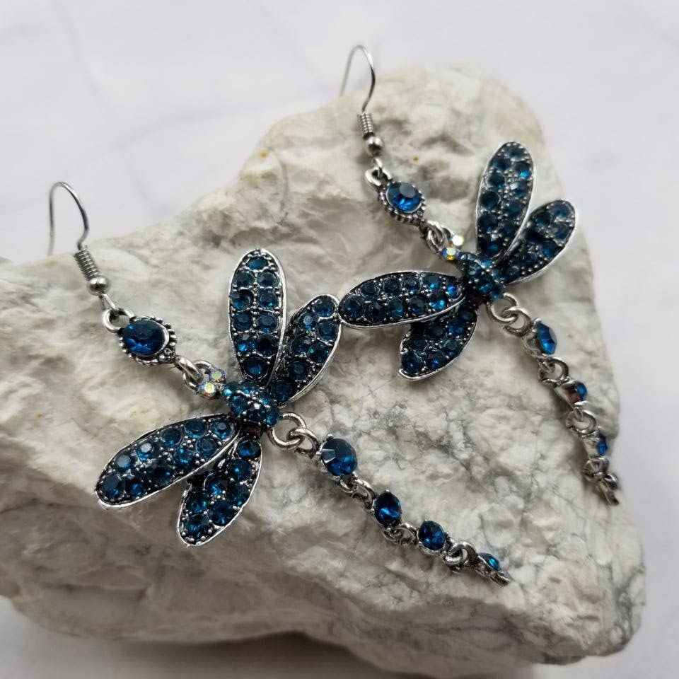 Blue Crystal Mystic Dragonfly Earrings