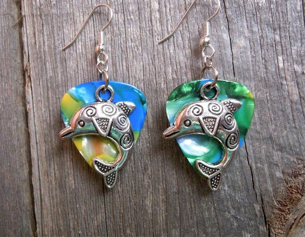 Dolphin Charm Guitar Pick Earrings