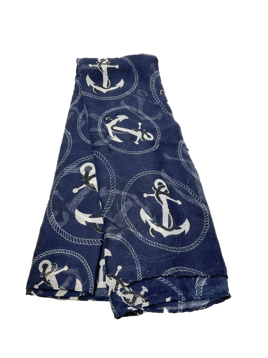 Navy Anchor Oblong Scarf