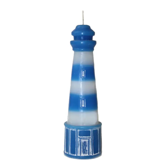 Blue and White lighthouse candle