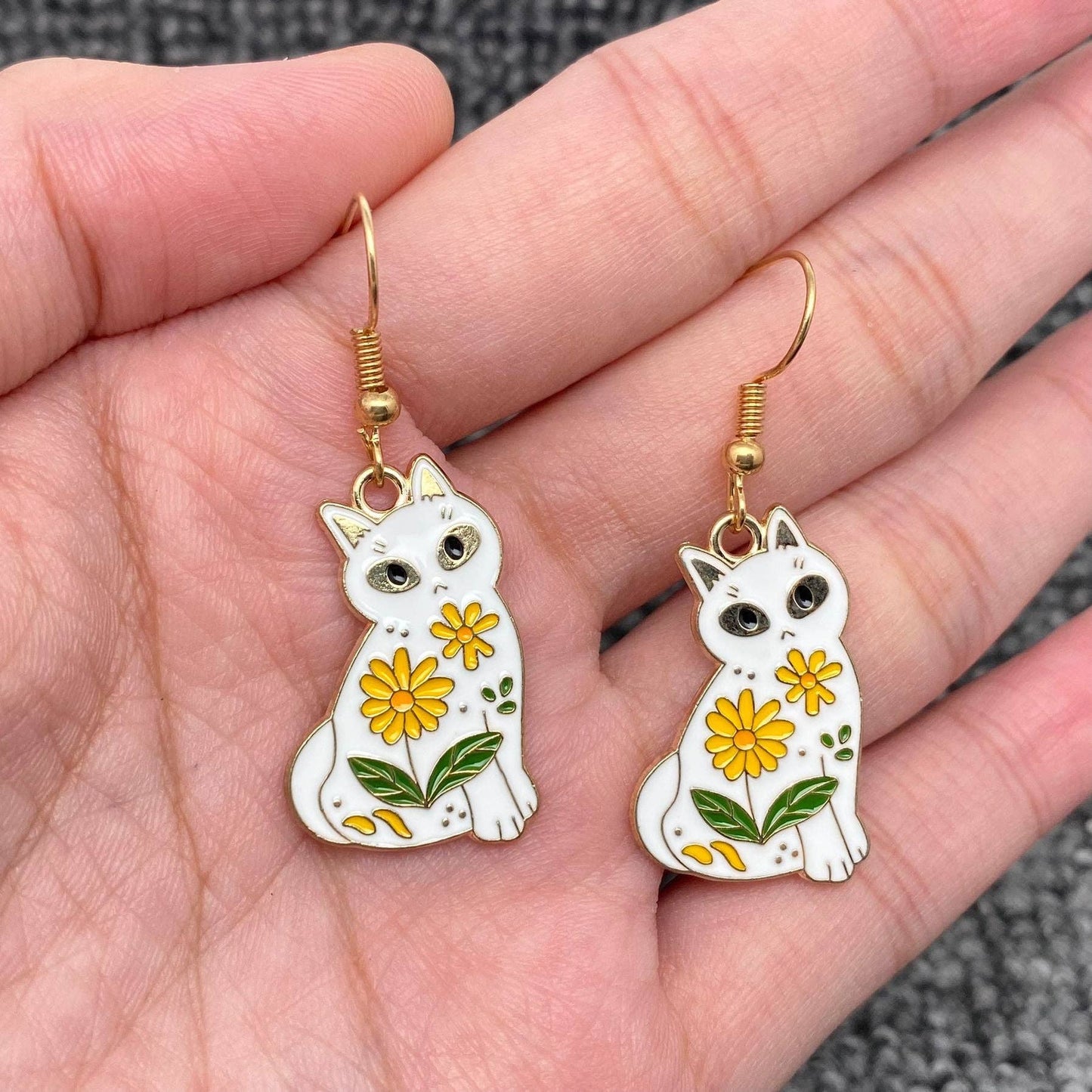 Multi Style Enamel Flower & Magic Cat Dangle Earrings