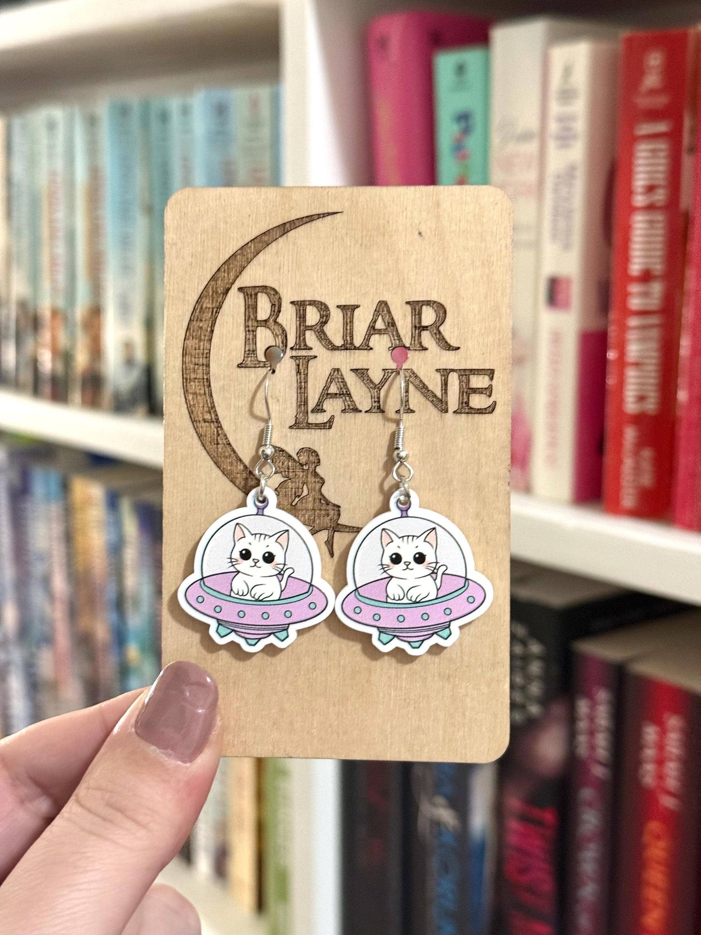 Space Cat and Spaceship Earrings for Booklovers