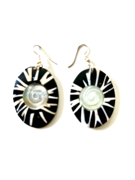 Mother of pearl shell earrings square within oval