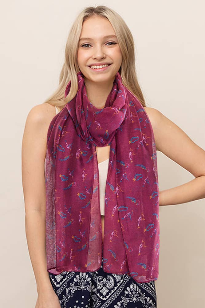 Colorful Multi Color Bird Outline Print Scarf