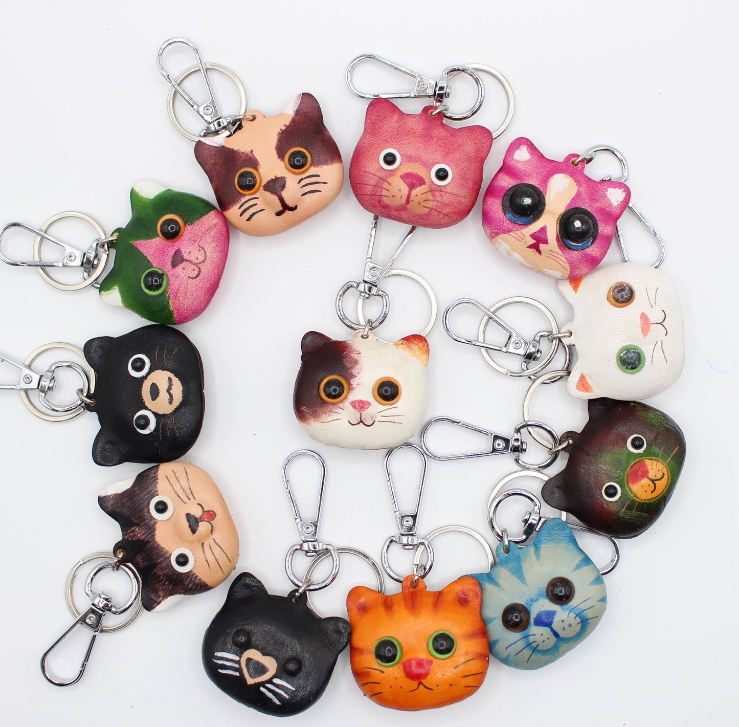 Assortment Leather Kitty Cat Key Chains