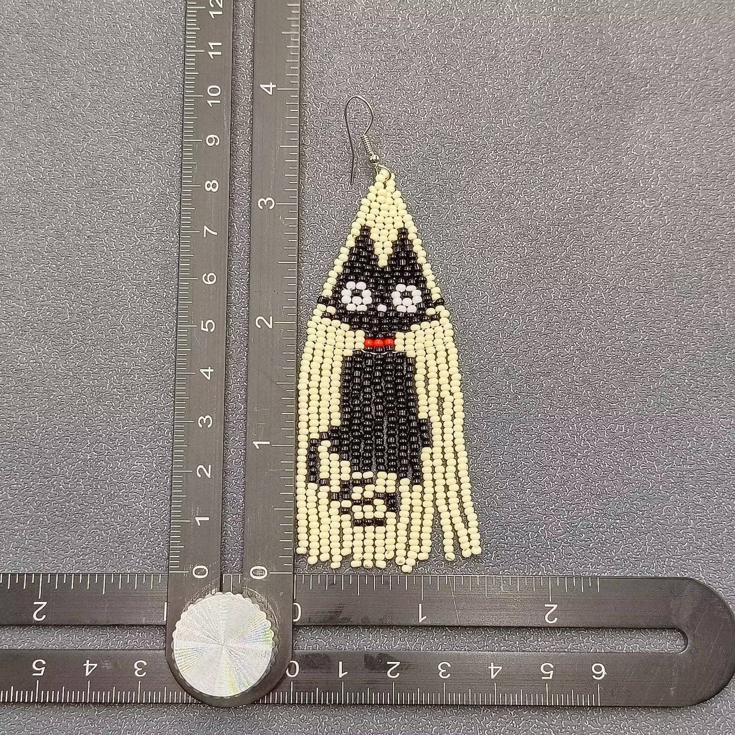 Black Cat Pattern Seed Beads Fringe Earrings