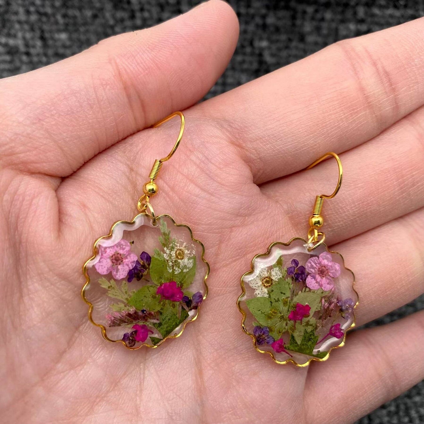 Pressed Dried Flower Dangle Earrings