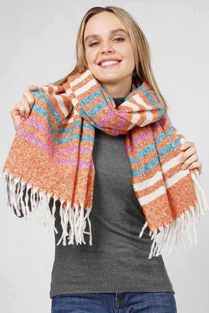 Multi Color Stripe Pattern Fringe Winter Scarf