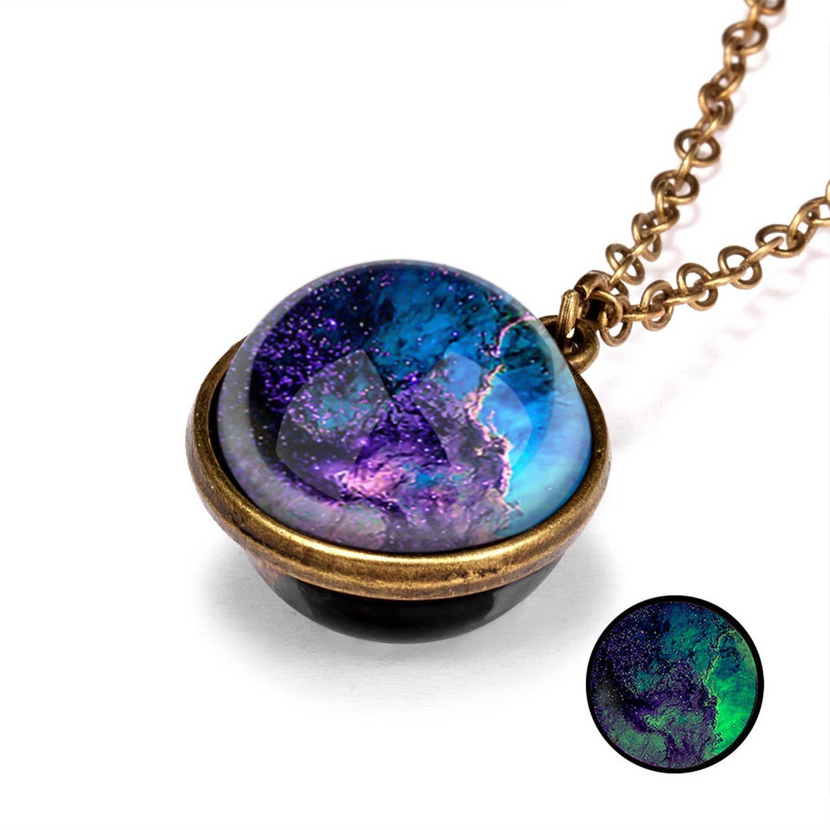 Double sided universe starry night necklace