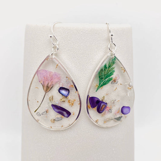 Floral and Leaf Mixed Waterdrop Earrings with Stone Accents