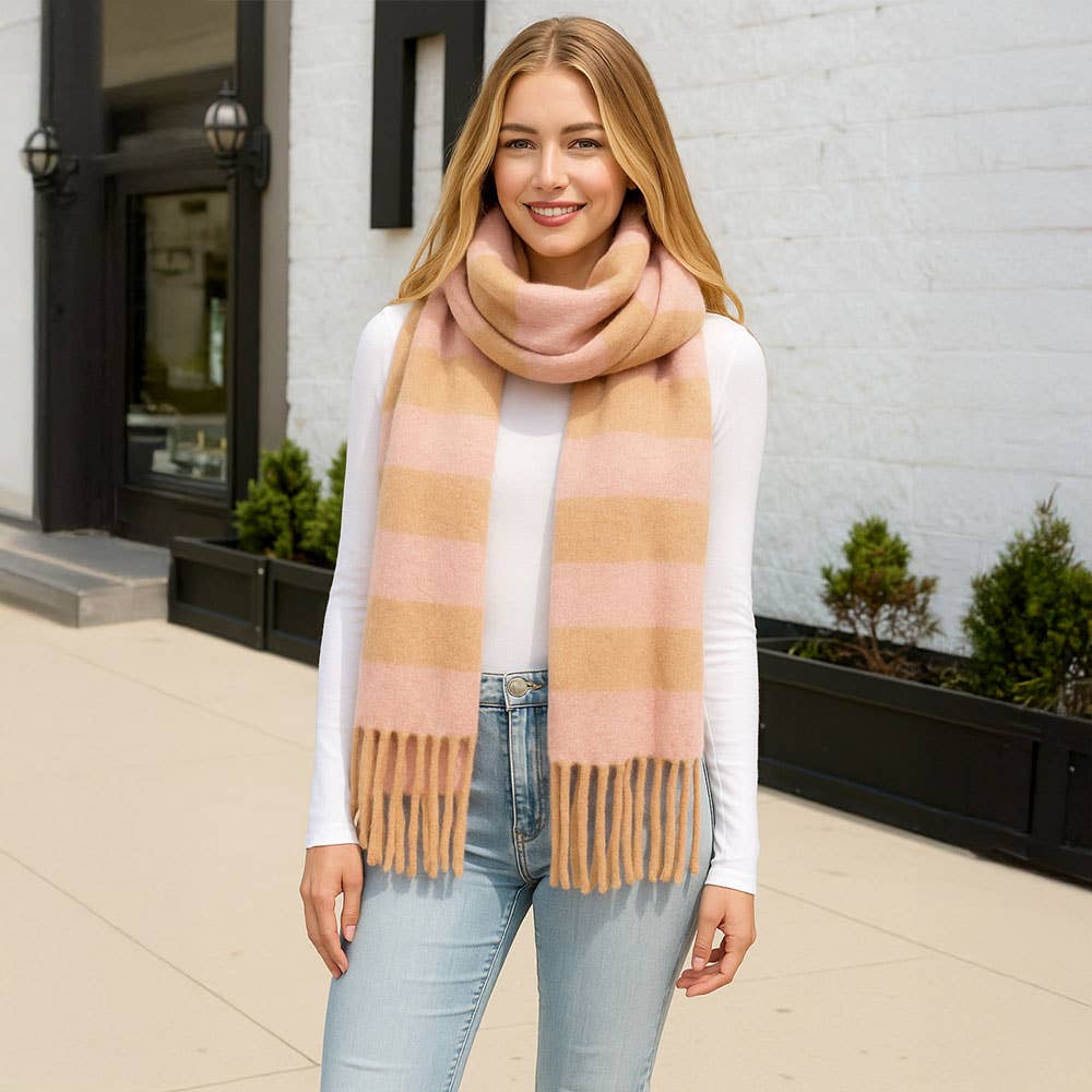 Soft Plaid Oblong Fringe Long Scarf