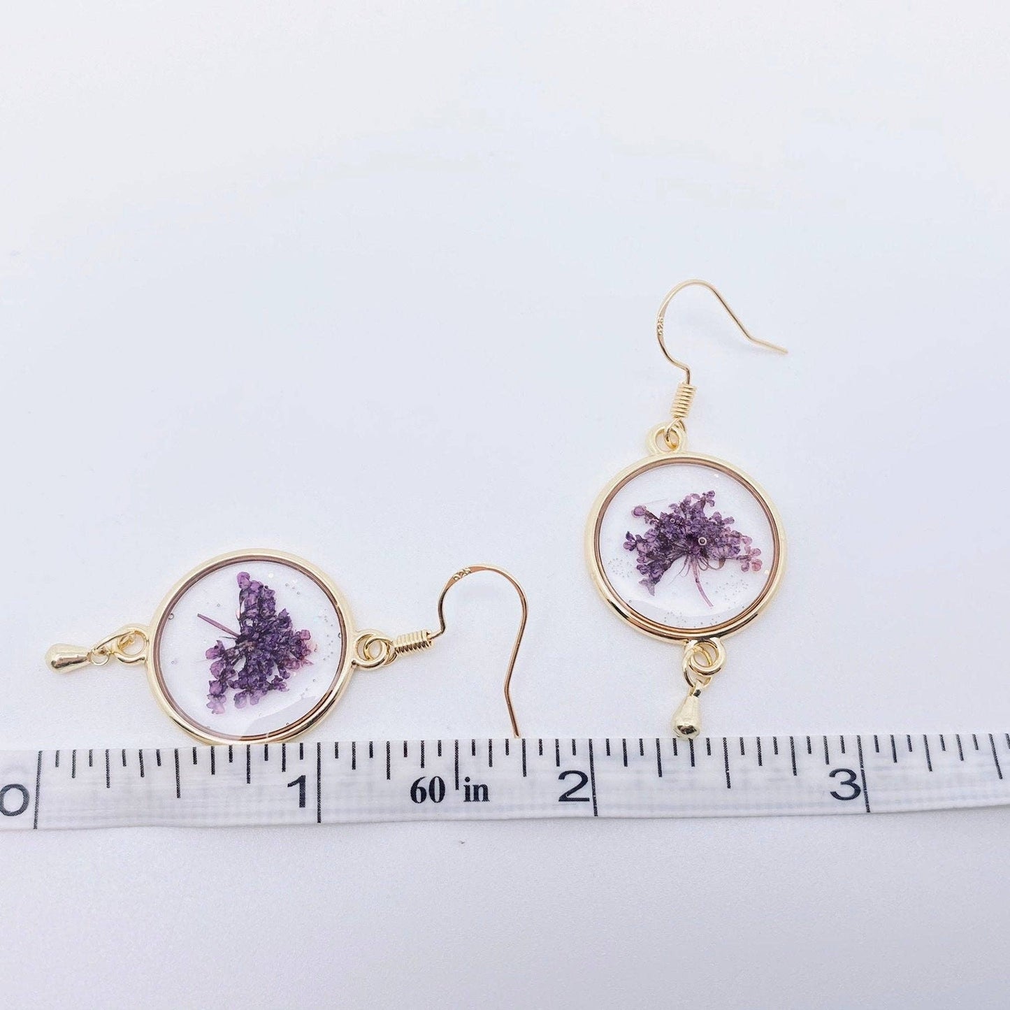 Pressed Flower Dried Flower Round Pendant Earrings