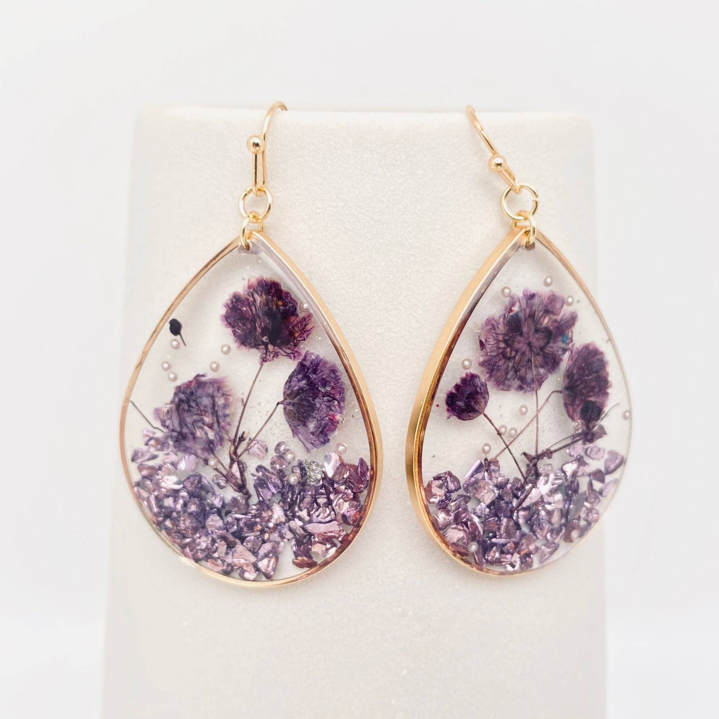 Dried Flower Gypsophila Gravel Dangle Earrings
