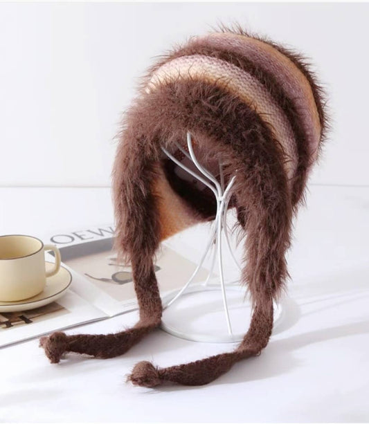 Slouchy Faux Mohair Knit Hat with Adjustable Front Tie