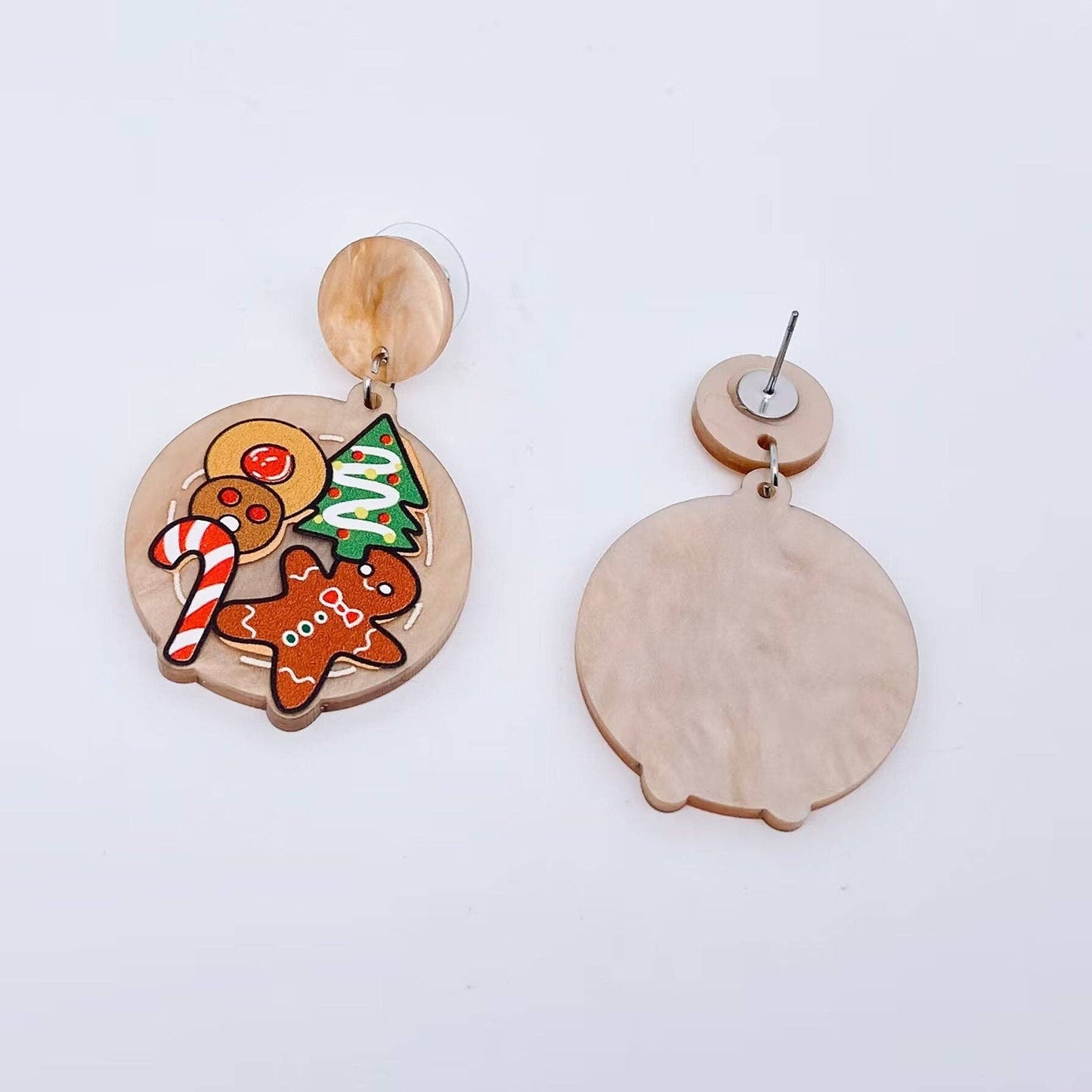 Christmas Tree Gingerbread Man Pattern Post earrings