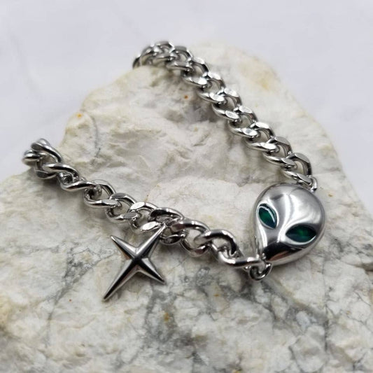 Stainless Steel Et Charm Cuban Chain Bracelet