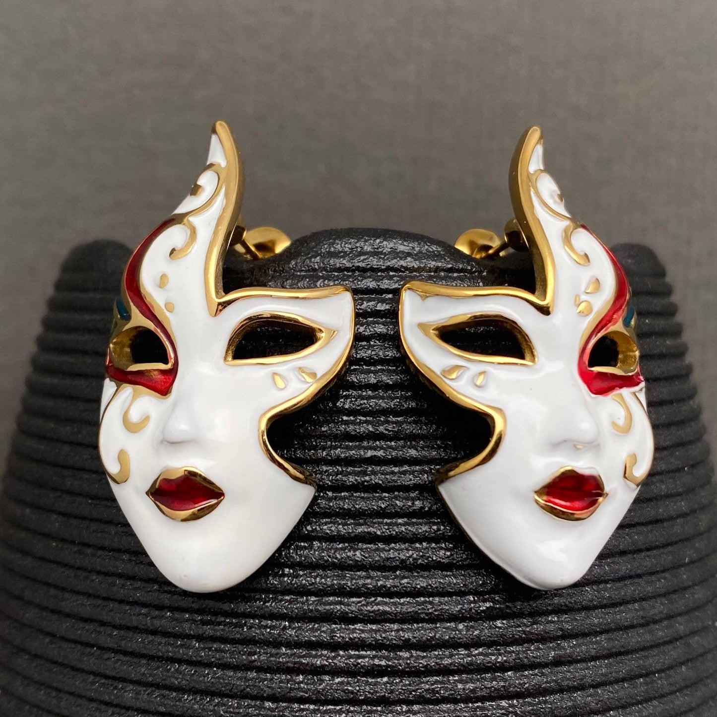 Enamel Mask 18K Gold Plated  Stud Earrings