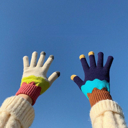 Knitting Patchwork Touch Screen Gloves