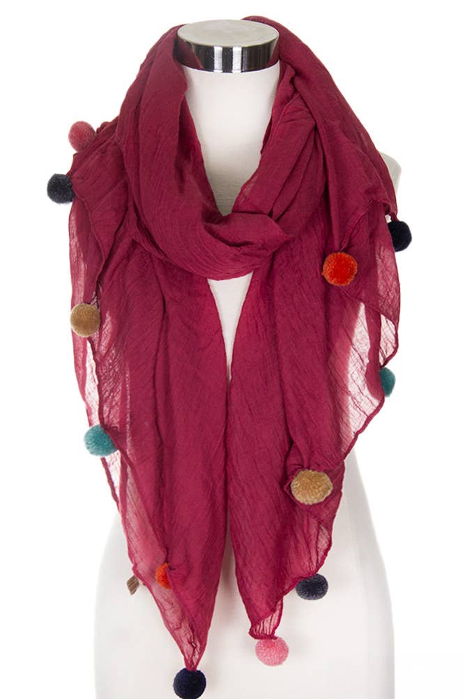 Multi Color Pom Solid Oblong Scarf