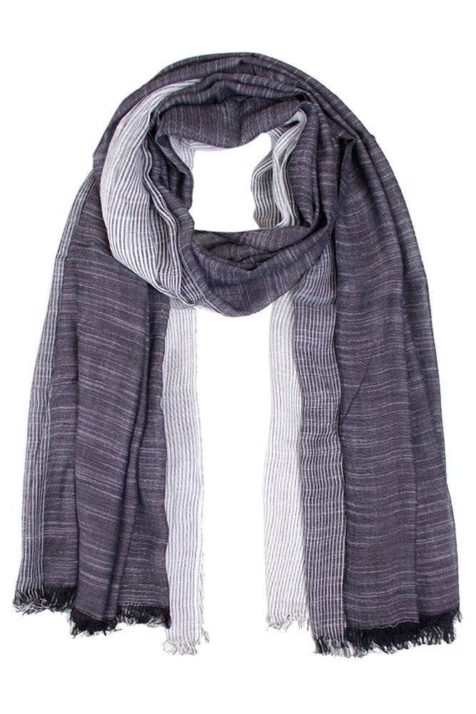Two Tone Stripe Textured Oblong Scarf