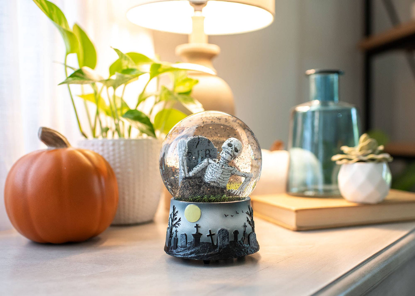 Graveyard Skeleton Musical Snow Globe